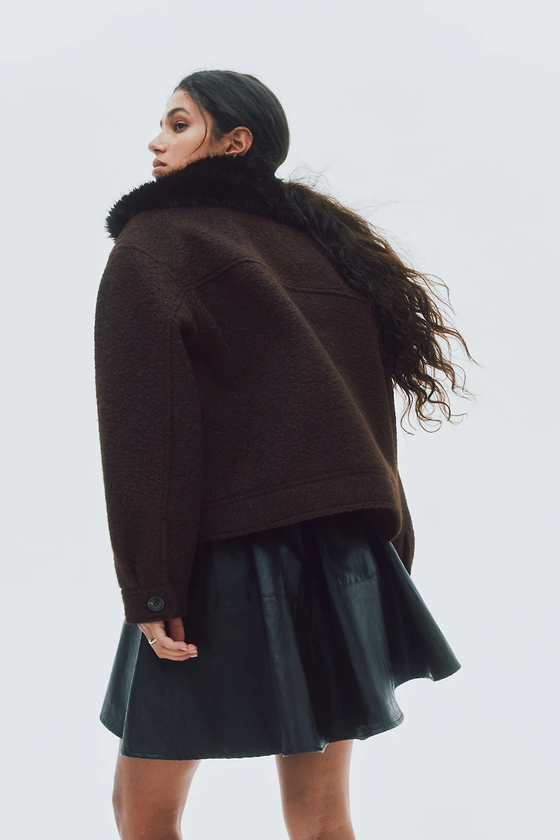 Twill Jacket with Fluffy Collar