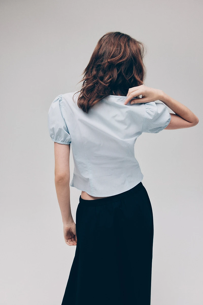 Puff-Sleeved Poplin Blouse