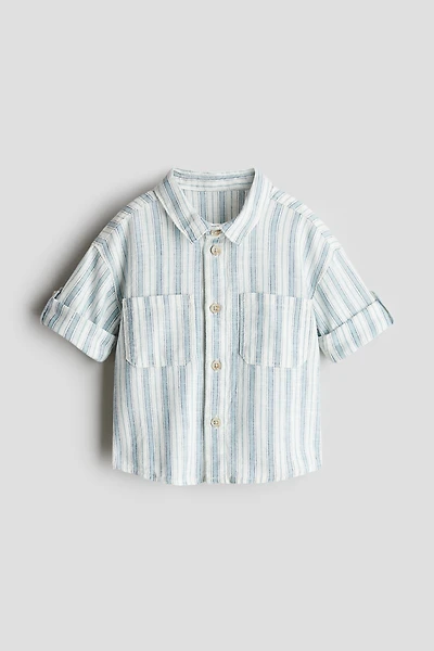 Chemise en lin mélangé avec manches repliables