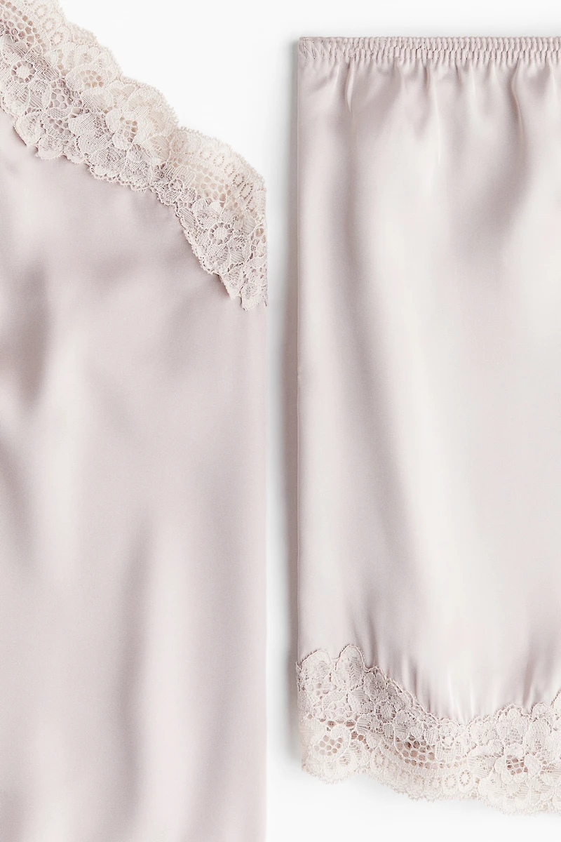 Lace-Trimmed Satin Pajamas