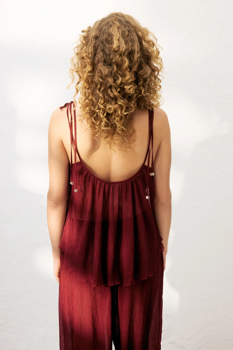 Crinkled Tie-Strap Beach Top