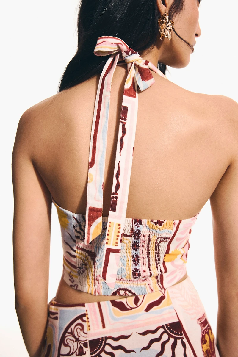 Linen-Blend Halterneck Top