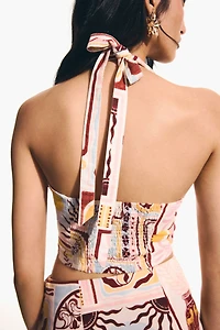 Linen-Blend Halterneck Top