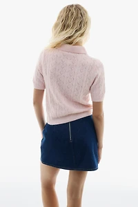 Pointelle-Knit Polo Sweater