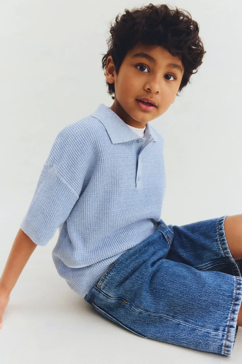 Rib-Knit Polo Shirt