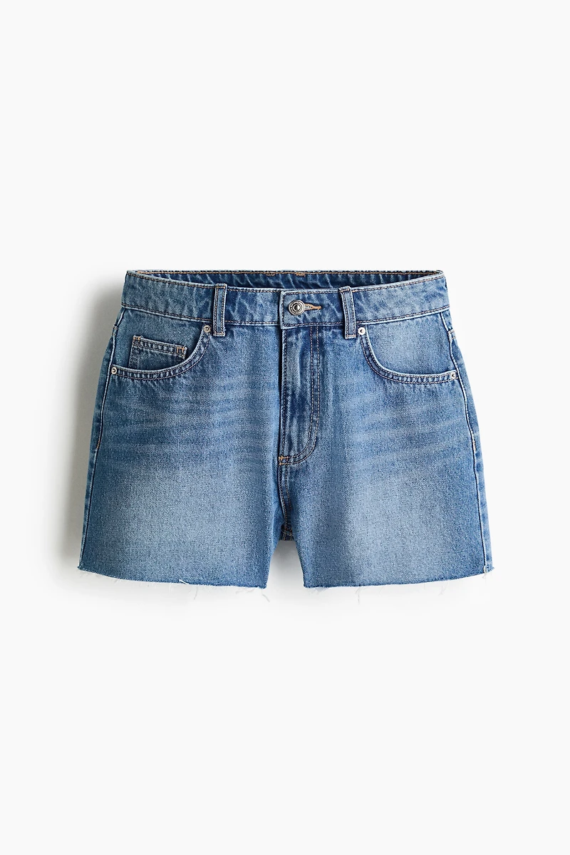 Raw-edge denim shorts