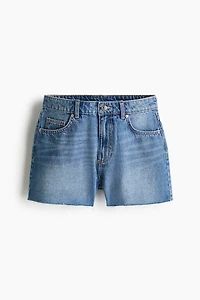 Raw-edge denim shorts