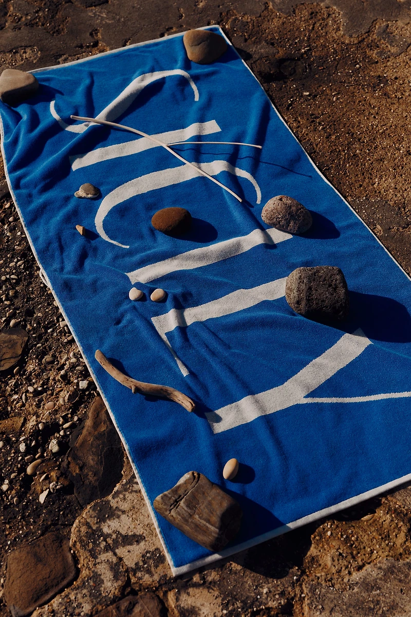 Cotton Beach Towel with Text Motif