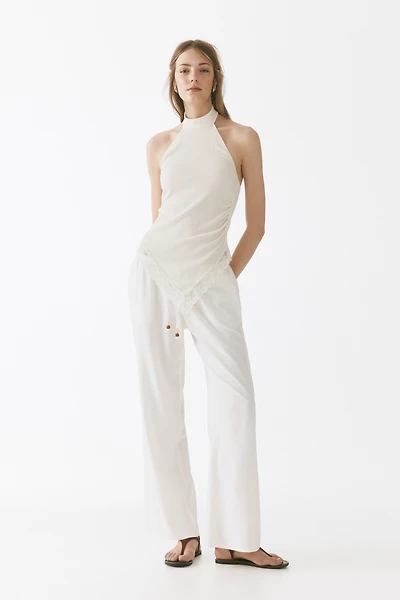 Linen-Blend Drawstring Pants