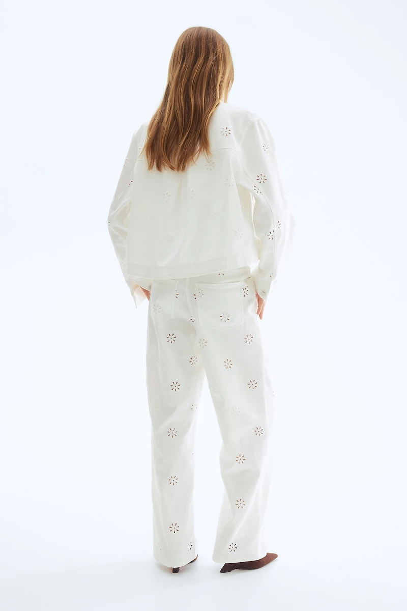Eyelet-Embroidered Twill Pants