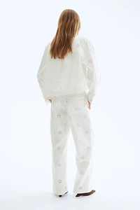 Eyelet-Embroidered Twill Pants