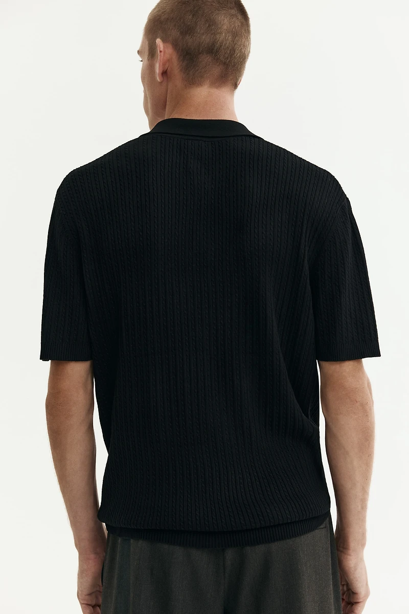 Regular-Fit Cable-Knit Polo Shirt