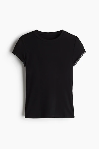 Lace-Trimmed Ribbed T-Shirt
