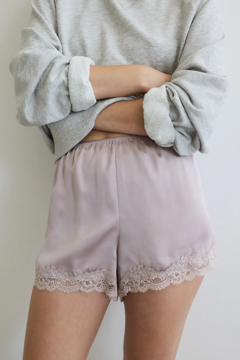 Lace-Trimmed Satin Pajamas