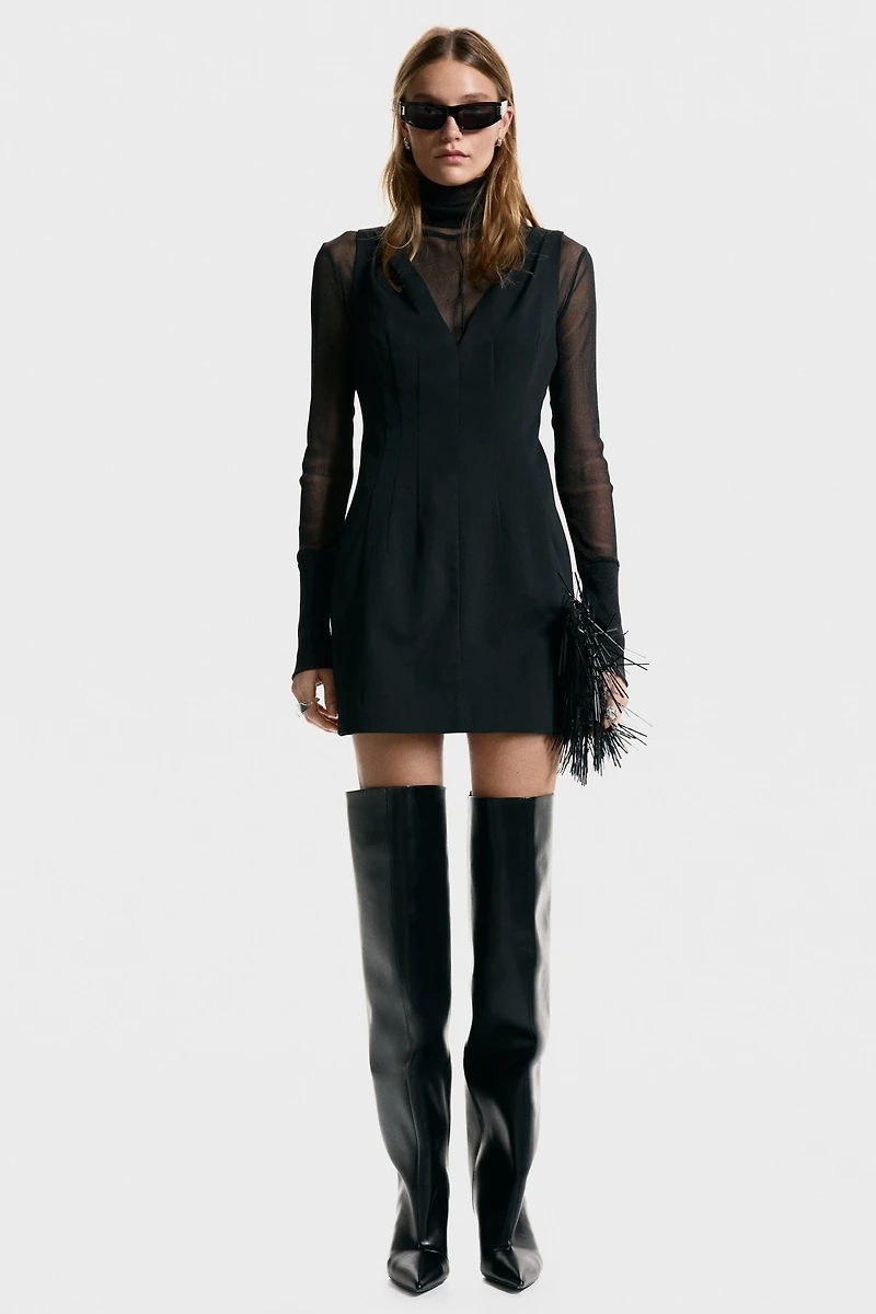 Defined-Waist V-Neck Dress