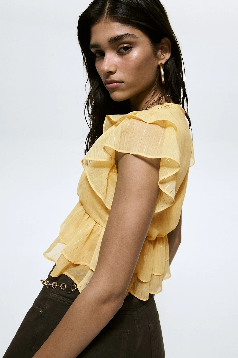 Ruffle-Trimmed Chiffon Top