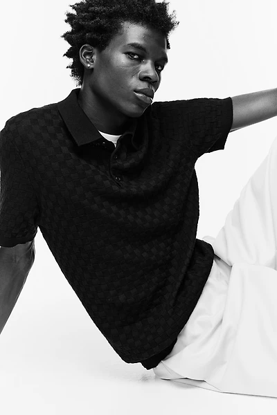 Slim Fit Textured-knit Polo Shirt