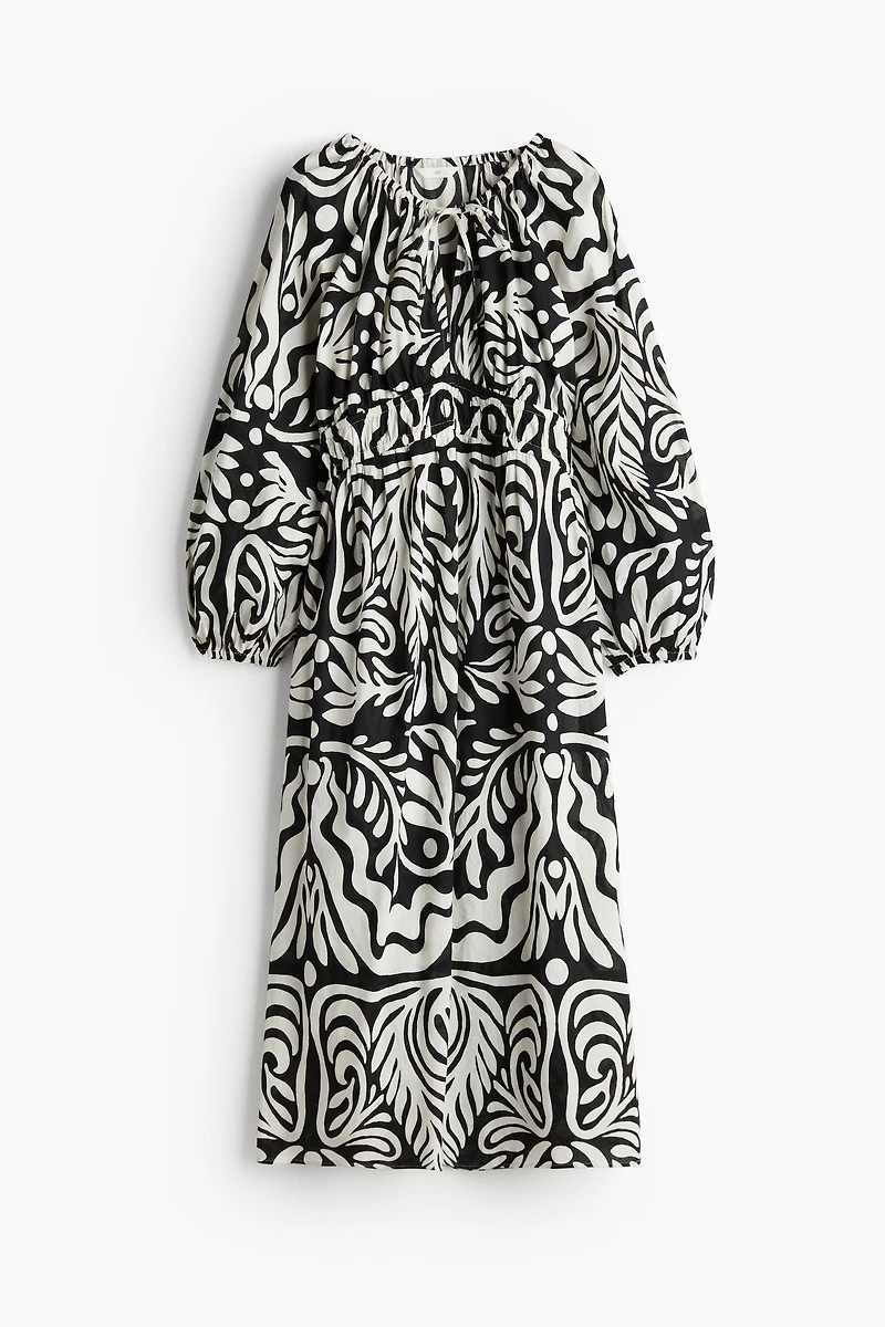 Balloon-sleeved Cotton Dress