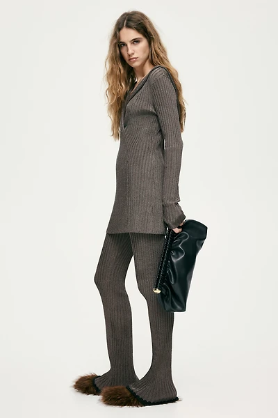 Metallic Rib-Knit Pants