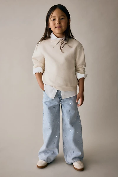 Motif-Detail Wide Leg Jeans