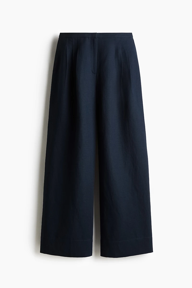 Wide-Leg Linen-Blend Pants