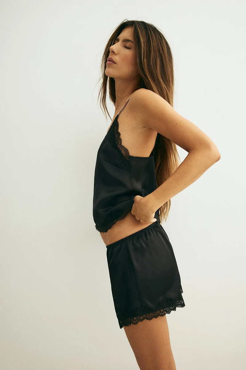 Lace-Trimmed Satin Pajamas