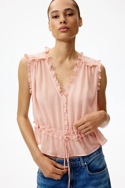Ruffle-Trimmed Lyocell Top