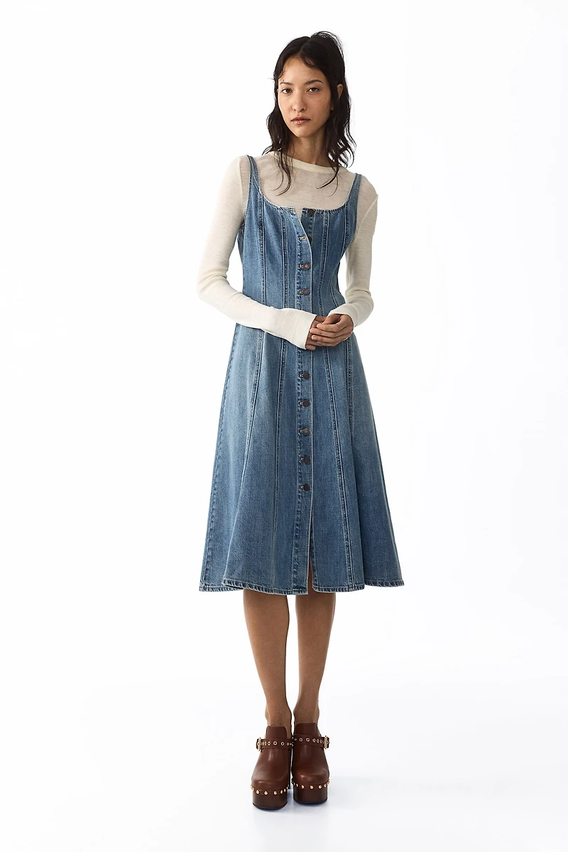 Button-Front Denim Dress