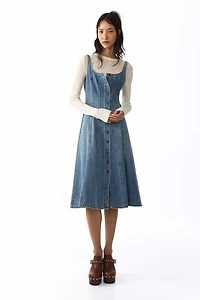 Button-Front Denim Dress