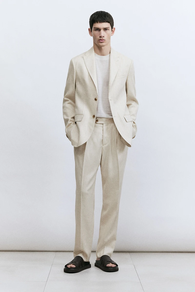 Pantalon d'habit coupe classique en lin mélangé