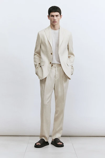 Pantalon d'habit coupe classique en lin mélangé