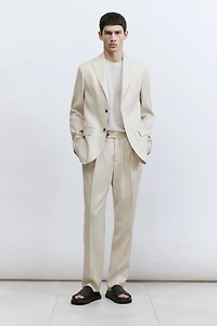 Pantalon d'habit coupe classique en lin mélangé