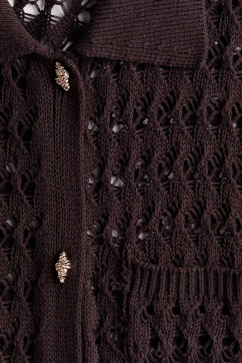 Crochet-Look Cotton Cardigan