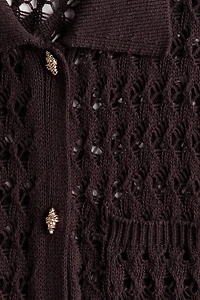 Crochet-Look Cotton Cardigan