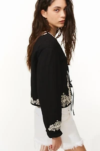 Tie-Front Embroidered Jacket