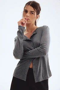 Fine-Knit Button-Front Top