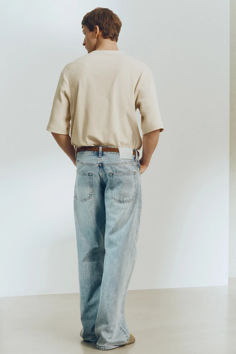 T-shirt à col tunisien ample en lin mélangé