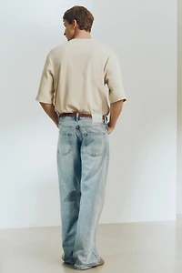 T-shirt à col tunisien ample en lin mélangé