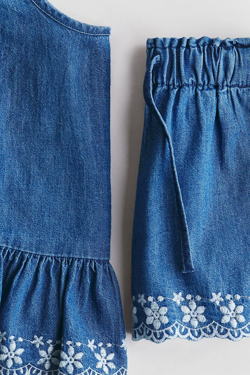 2-Piece Embroidered Cotton Denim Set