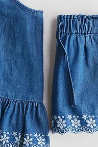 2-Piece Embroidered Cotton Denim Set