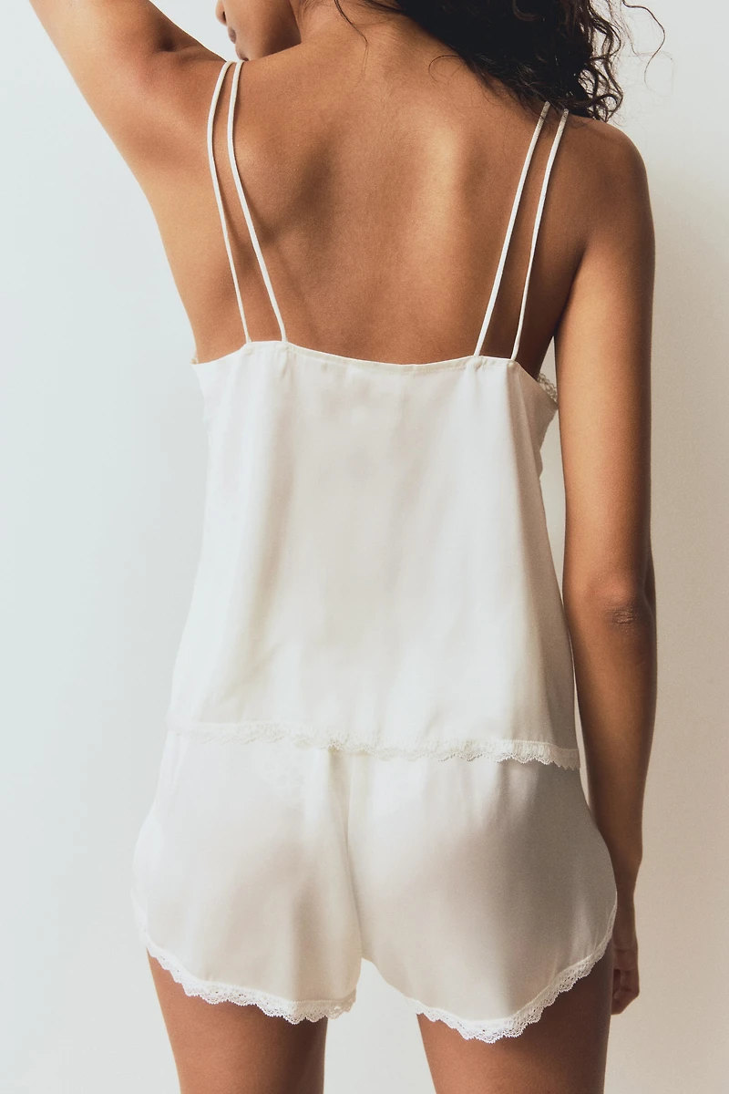Lace-Trimmed Satin Pajamas