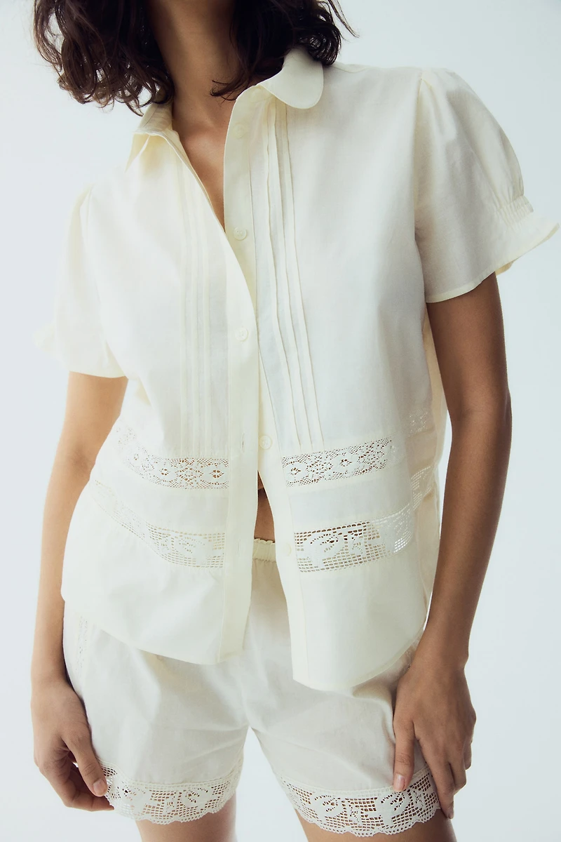 Lace-inset cotton pyjamas