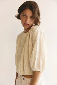 Textured Bubble-Hem Blouse