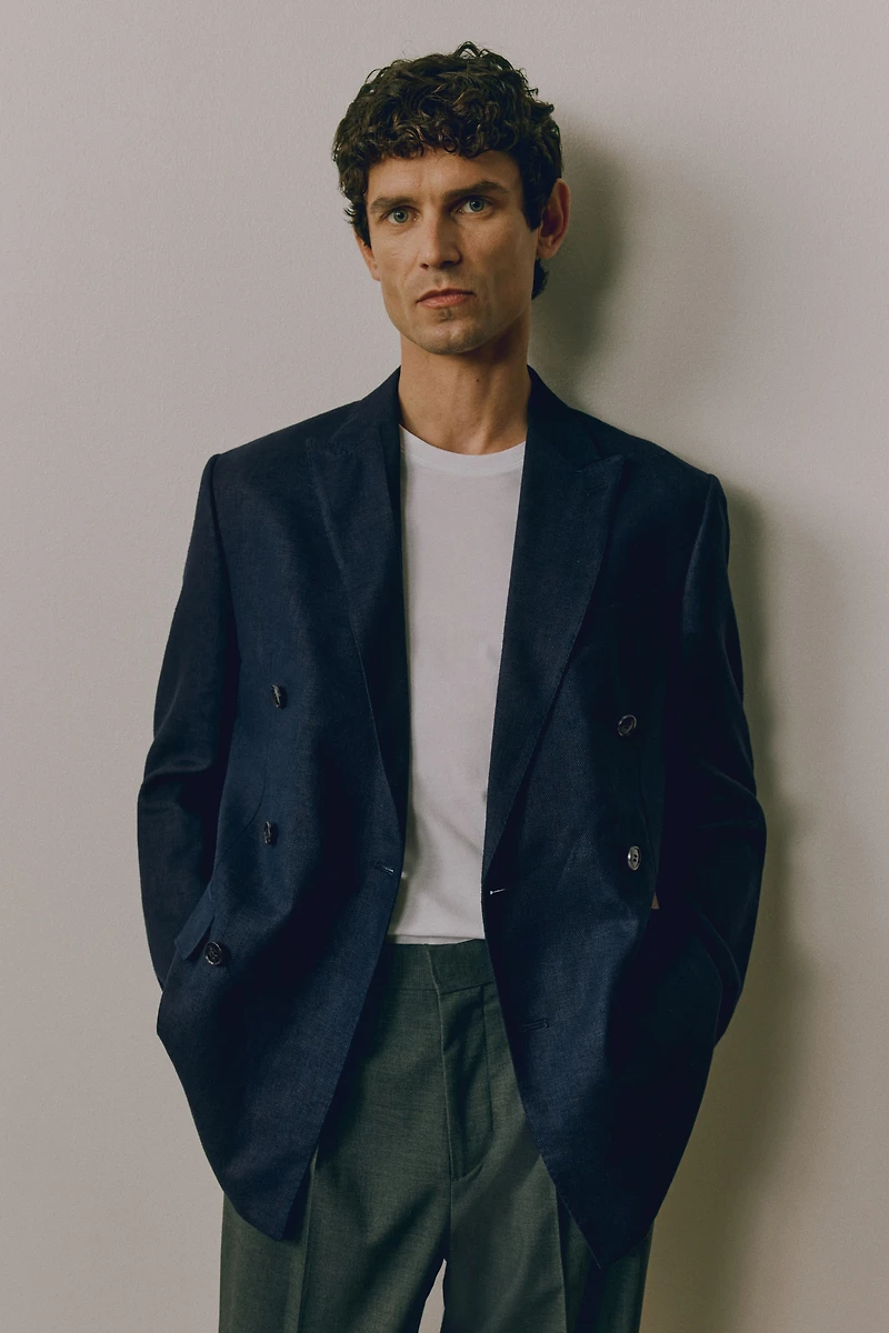 Relaxed-Fit Double-Breasted Linen-Blend Jacket