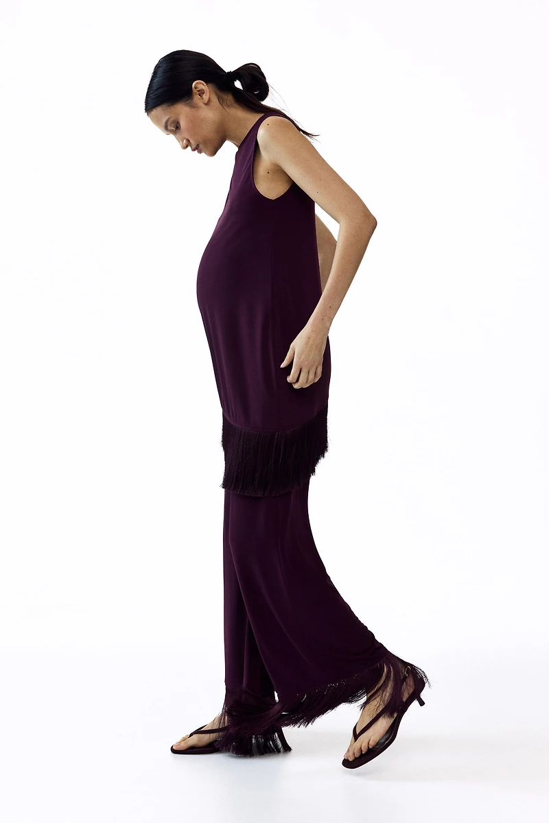 MAMA Fringe-Trimmed Jersey Pants