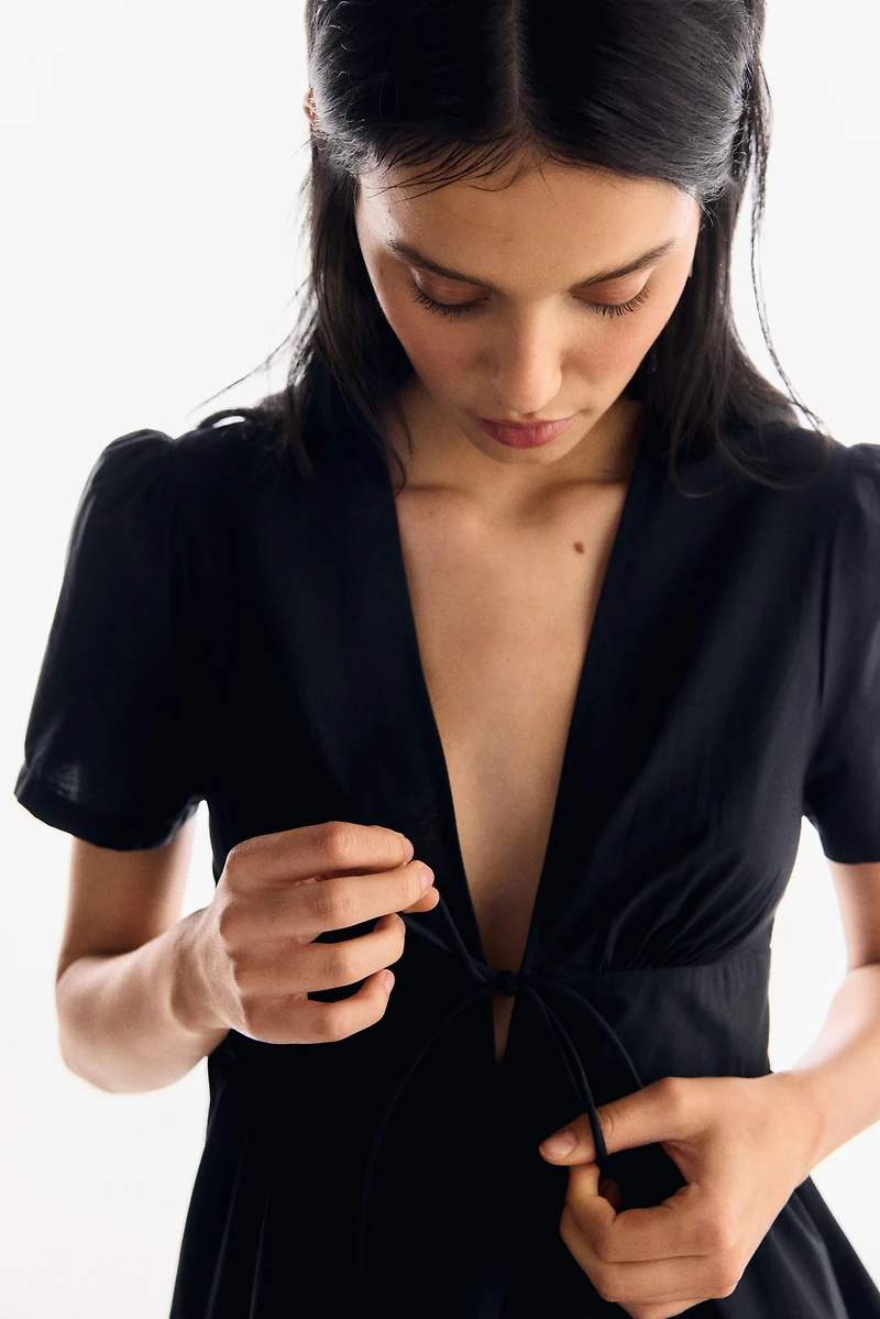 V-Neck Cotton Poplin Dress