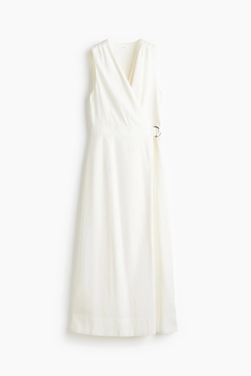 Linen-Blend Wrap Dress