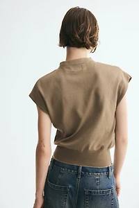 Cap-Sleeved Fine-Knit Top