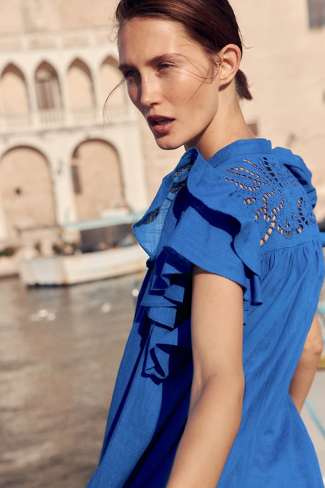 H&M Flutter-Sleeve Dress with Eyelet Embroidery | Pine Centre