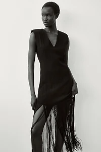 Fringed Dress with Shoulder Pads